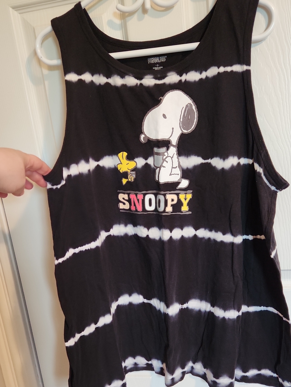 Peanuts Black and White Tie-Dye Snoopy Tank with Yellow Woodstock